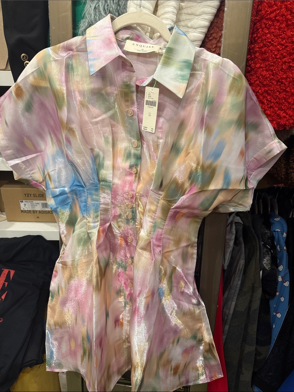 Exquise Pastel Watercolor Satin Dress in Pink, Blue, Green, Gold